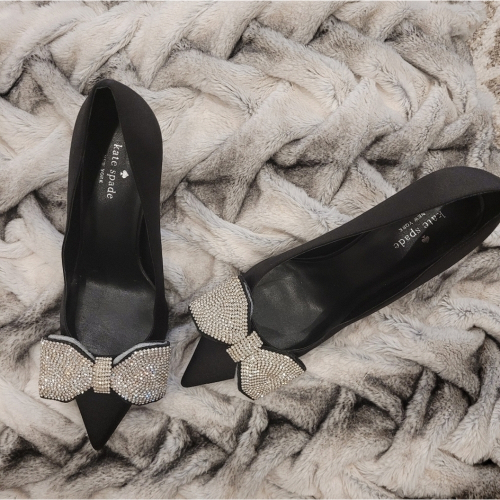 2 for $300 - Kate Spade New York Women’s Size US 10 - Black Satin Pumps with Bow
